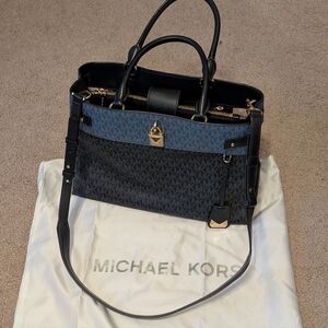 Michael Kors Navy & Blue Logo Satchel / Tote Bag – Gold Hardware